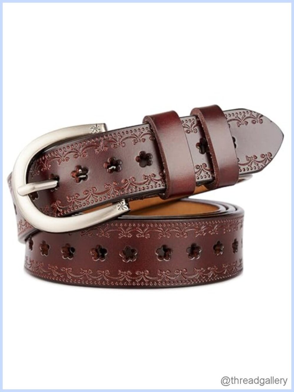 Women Leather Belt for Jeans Hollow Flower Casual Waist